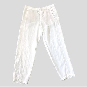 J. Jill Love Linen White Drawstring Pull On Pants w/ Pockets 100% Linen Sz Large